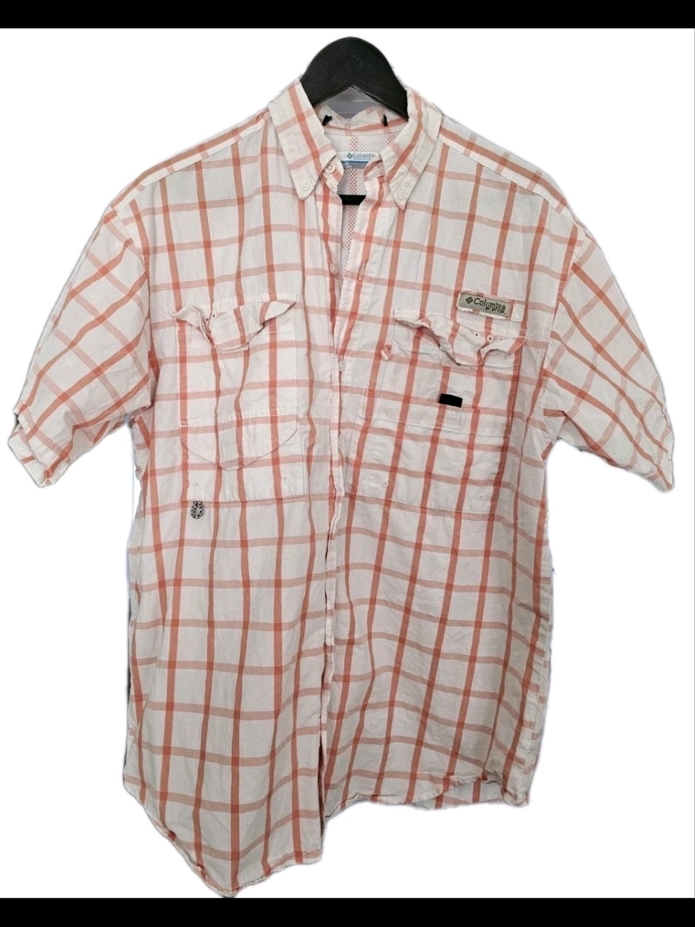 Columbia PFG Shirt Mens S Salmon Pink Plaid Fishing Omni Shade Vented Button Up